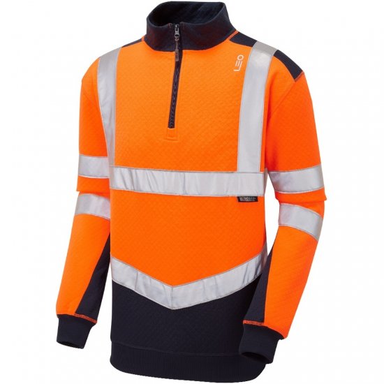 Leo Tapeley Ecoviz Dual Colour 1/4 Zip Sweatshirt Hi-Vis Orange/Navy - Vêtements de travail - Vêtements de travail grandes tailles