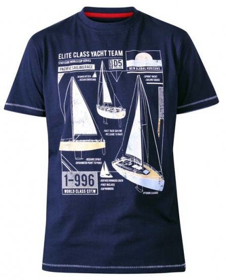 D555 Neville Yacht Team Crew Neck Printed T-Shirt Navy - T-shirts - T-shirts Homme Grande Taille