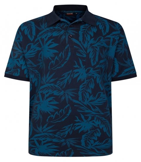Espionage P222 Polo à imprimé feuilles bleu marine/teal - Polos - Polos homme grande taille
