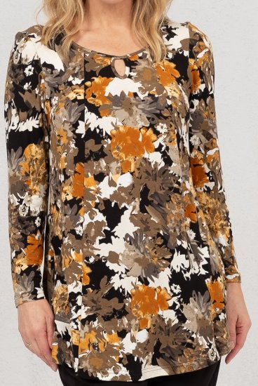 Scandinavian Caramel Flower Petals Tunic Orange and Brown - T-shirts imprimés pour femme - 