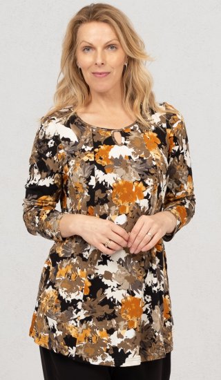 Scandinavian Caramel Flower Petals Tunic Orange and Brown - T-shirts imprimés pour femme - 