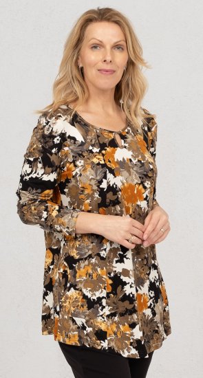Scandinavian Caramel Flower Petals Tunic Orange and Brown - T-shirts imprimés pour femme - 