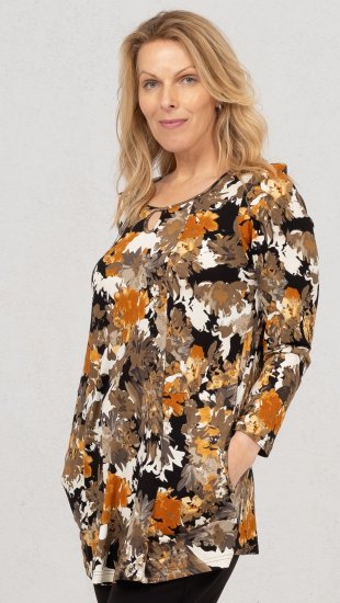Scandinavian Caramel Flower Petals Tunic Orange and Brown - T-shirts imprimés pour femme - 