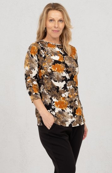 Scandinavian Caramel Flowers Blouse Orange and Brown - T-shirts imprimés pour femme - 