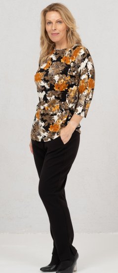 Scandinavian Caramel Flowers Blouse Orange and Brown - T-shirts imprimés pour femme - 