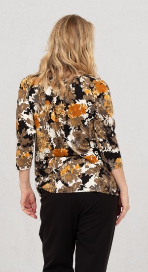 Scandinavian Caramel Flowers Blouse Orange and Brown - T-shirts imprimés pour femme - 