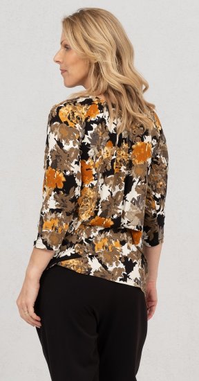 Scandinavian Caramel Flowers Blouse Orange and Brown - T-shirts imprimés pour femme - 
