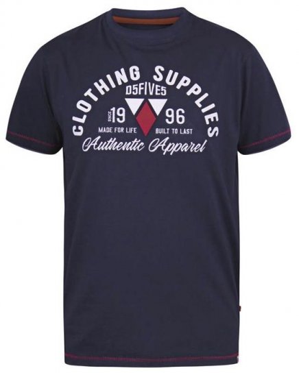D555 Pence Print Crew Neck T-Shirt Navy - T-shirts - T-shirts Homme Grande Taille