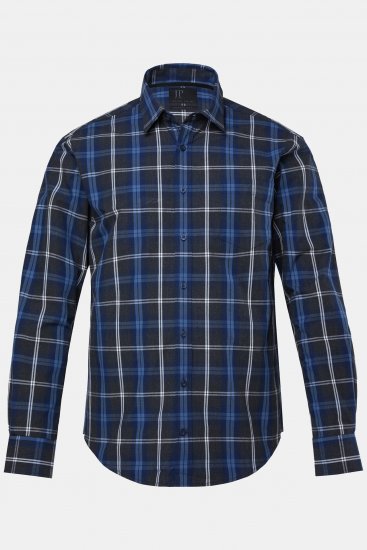 JP1880 Checked Shirt Long Sleeve Kent Collar Anthracite - Chemises - Chemises Grandes Tailles Hommes