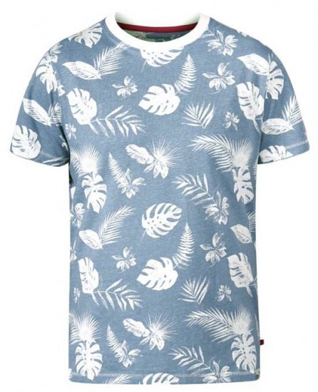 D555 Rudd Hawaiian Print Crew Neck T-Shirt Sky Blue - T-shirts - T-shirts Homme Grande Taille