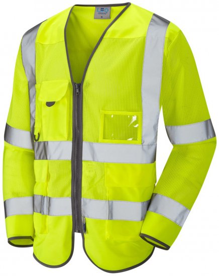 Leo Burrington Coolviz Superior Long Sleeve Waistcoat Hi-Vis Yellow - Vêtements de travail - Vêtements de travail grandes tailles