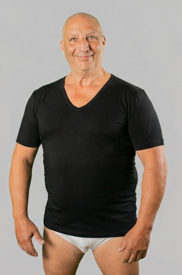 20 Nodi Short Sleeve V-Neck in Combed Cotton Jersey Black - Maillot de corps - Maillot de corps homme grande taille