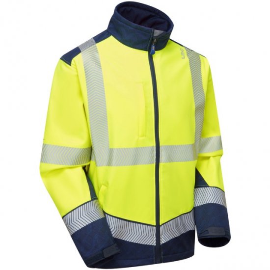 Leo Bowden Ecoviz Softshell Jacket Hi-Vis Yellow/Navy Print - Vêtements de travail - Vêtements de travail grandes tailles