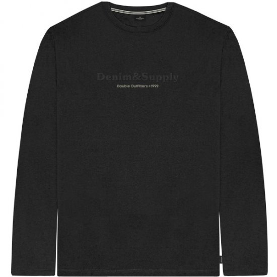 Double Outfitters TS-9173 Long Sleeve T-Shirt Embossed Black - T-shirts - T-shirts Homme Grande Taille