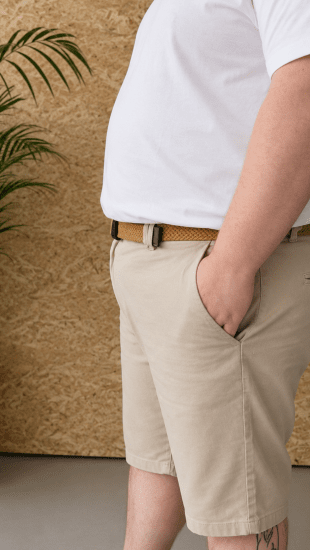 Kam Jeans 3402 Belted Dobby Weave Stretch Chino Shorts Beige - Shorts - Shorts hommes grande taille